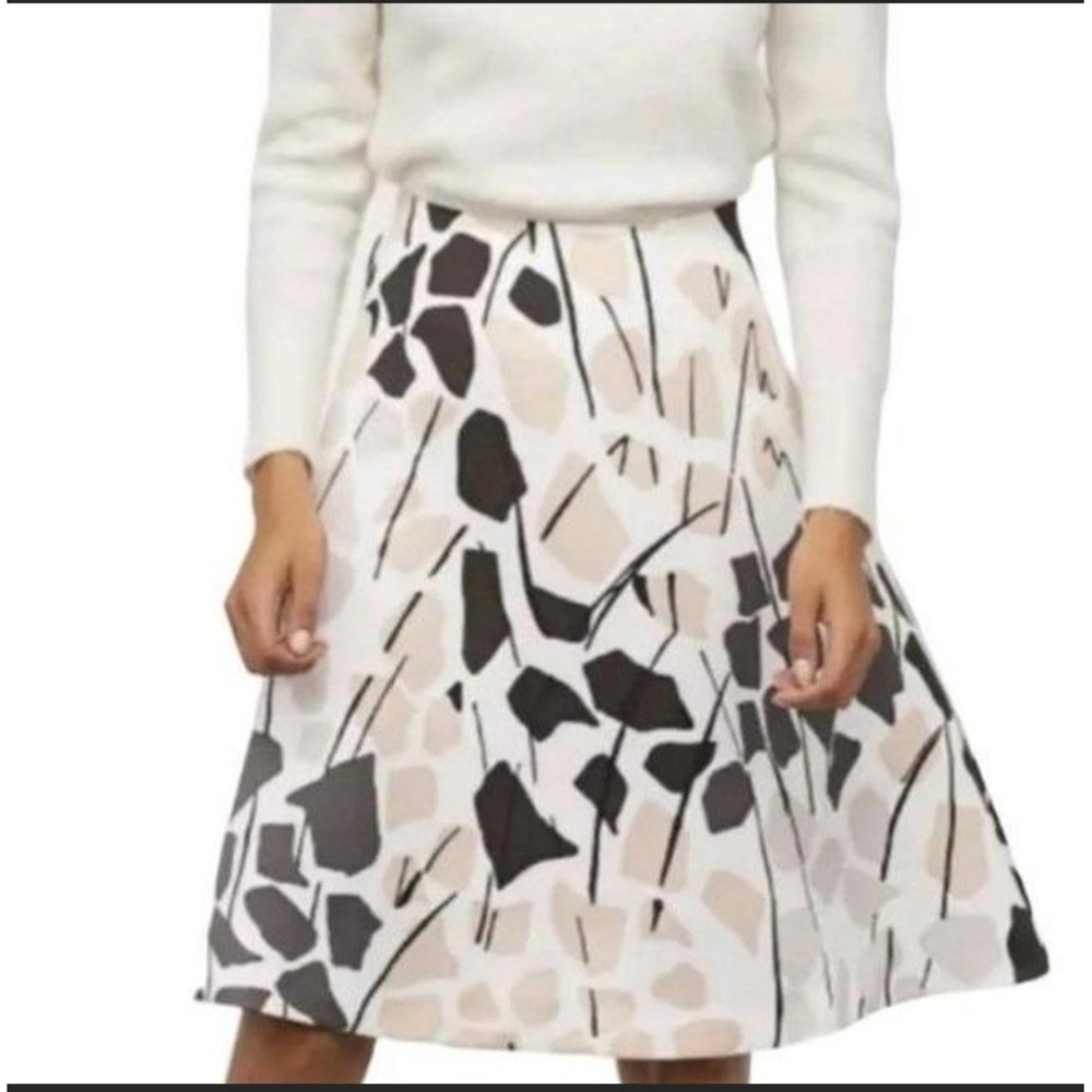 H&M x Richard Allan Skirt Women 4 Cream Tan Black Abstract A-Line Midi